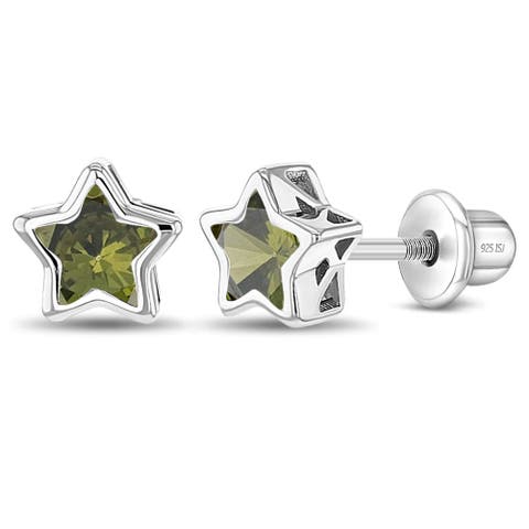 Cubic Zirconia Birthstone Star Earrings