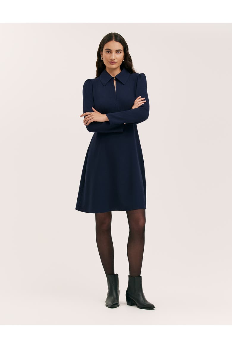 Sabine Long Sleeve Collared Short Dress, Alternate, color, Navy