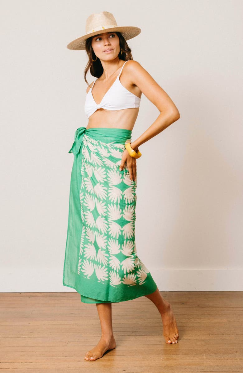 Sunshine Tienda Viridian Tile Print Cotton Sarong, Alternate, color, Green