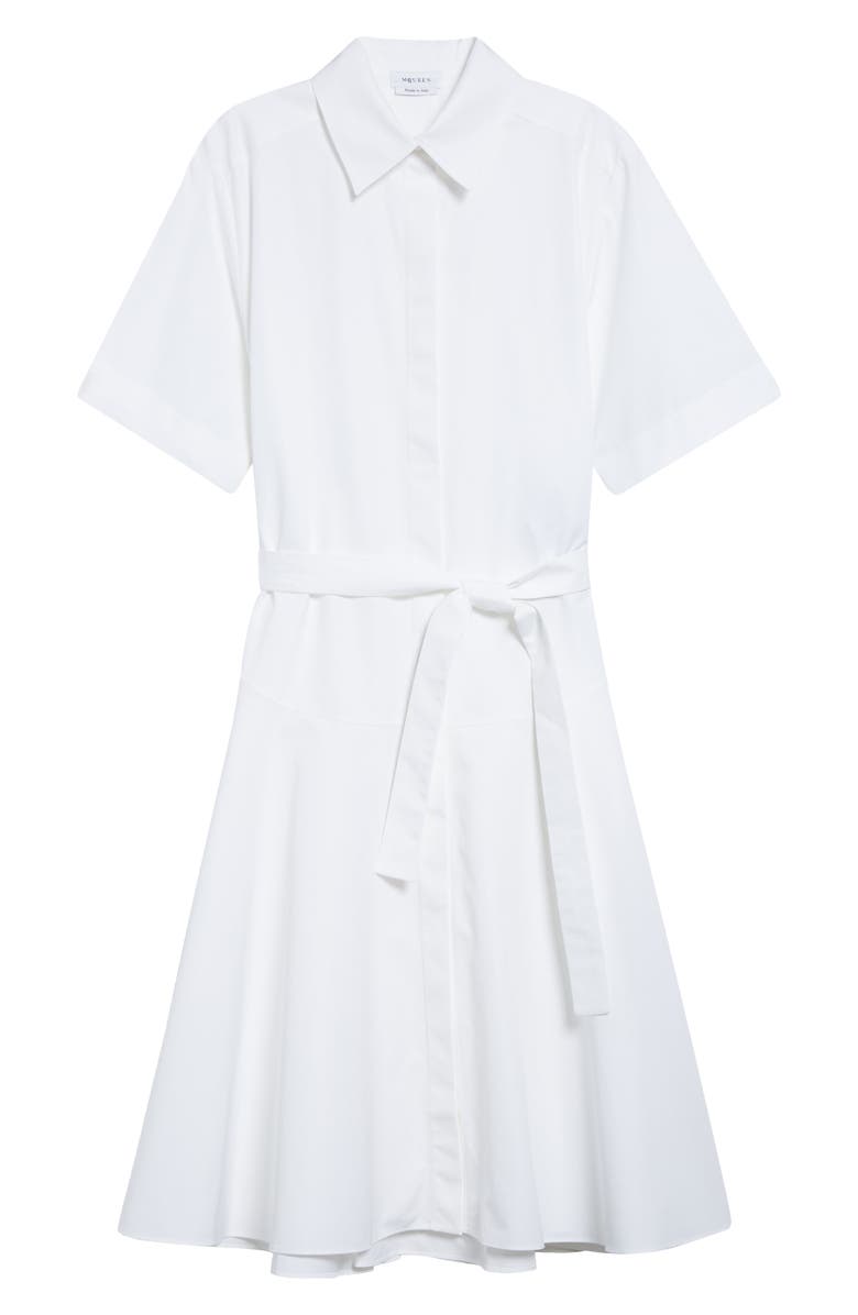 McQueen Belted Cotton Poplin Shirtdress, Alternate, color, Optical White