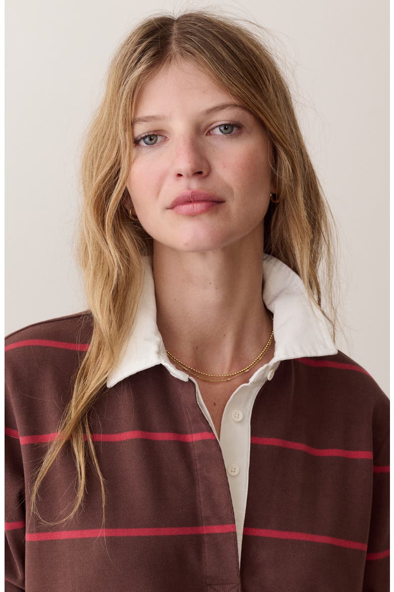 Maggie Long Sleeve Rugby Minidress, Alternate, color, CHOCOLATE AND BERRY STRIPE