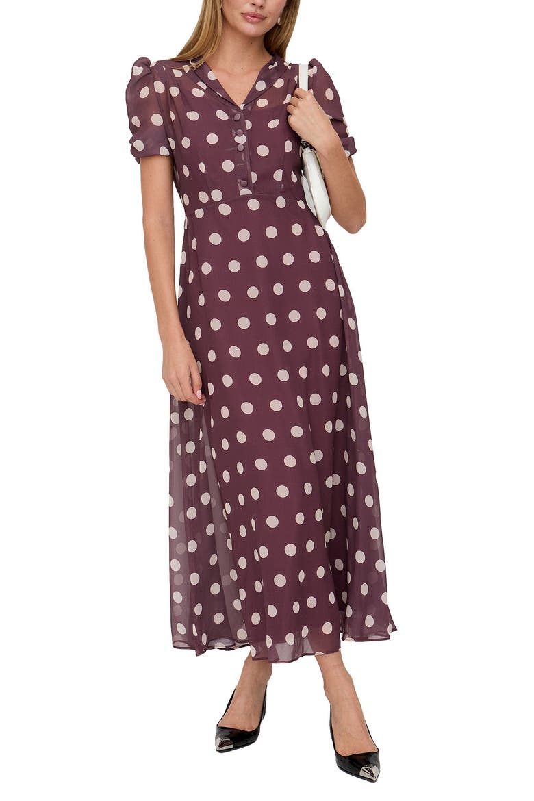 Julia Button Down Print Maxi Dress, Alternate, color, Polka dot