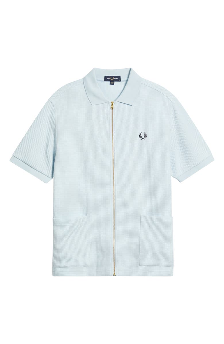 Fred Perry Waffle Short Sleeve Cotton Blend Zip-Up Shirt, Alternate, color, Light Ice