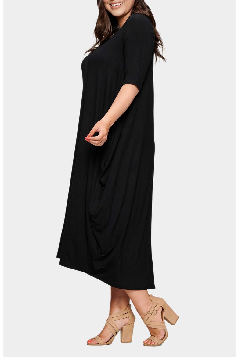 Evelyn Bubble Hem Jersey Midi Dress, Alternate, color, BLACK