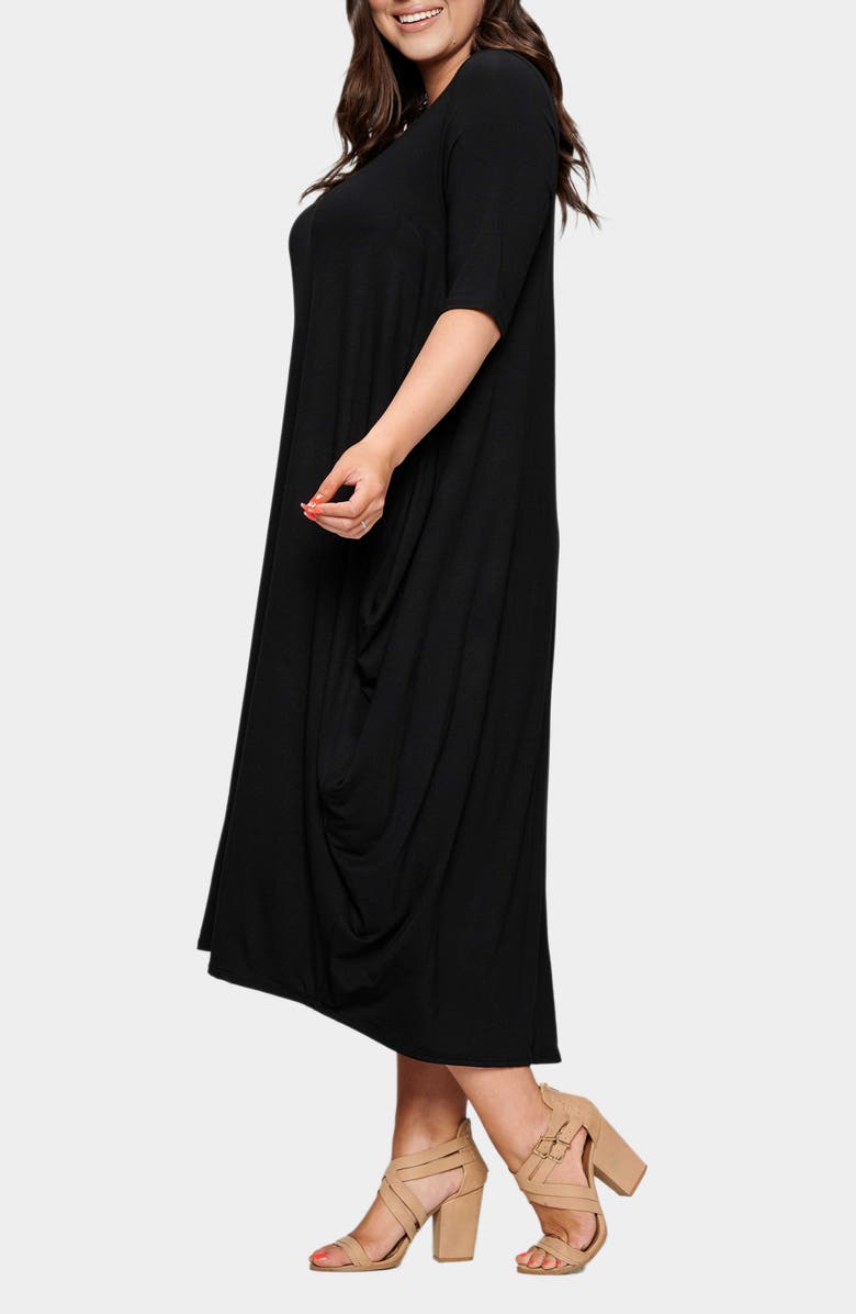 L I V D Evelyn Bubble Hem Jersey Midi Dress, Alternate, color, Black