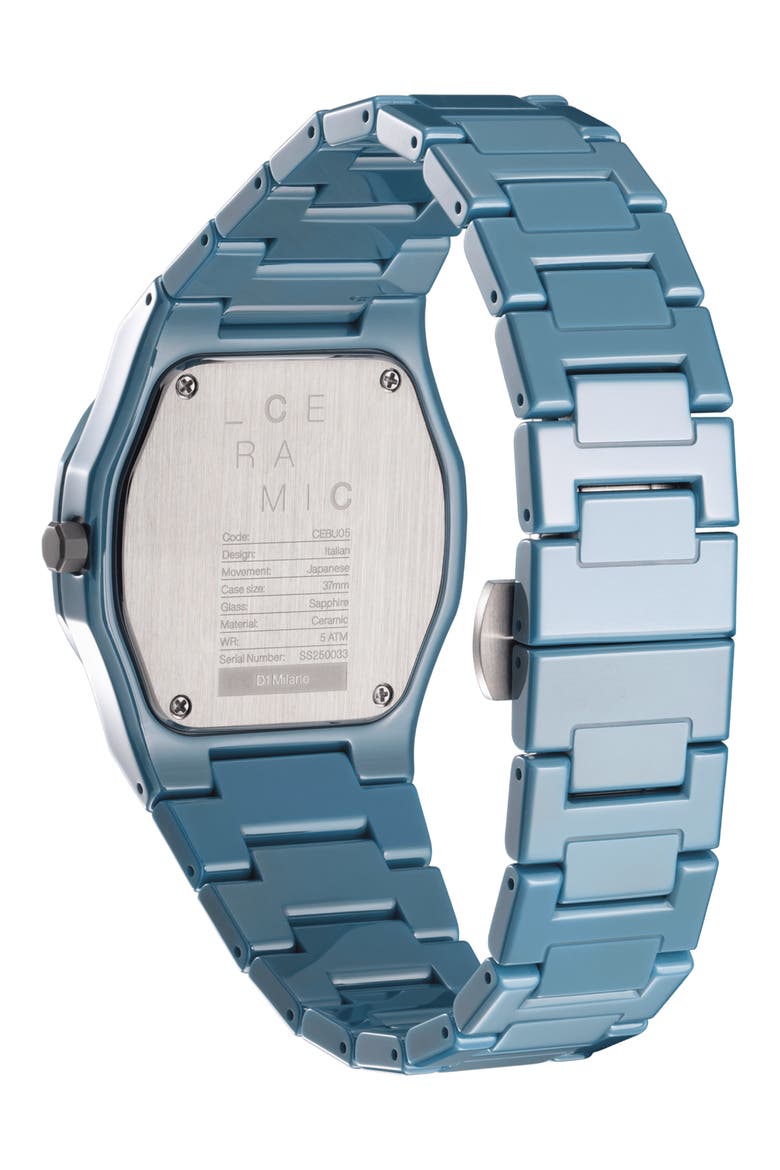 Pure Indigo Ceramic Bracelet Watch, 37mm, Alternate, color, LIGHT BLUE