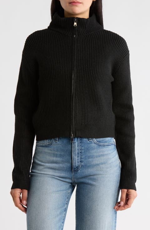 Mock Neck Zip Front Crop Cardigan