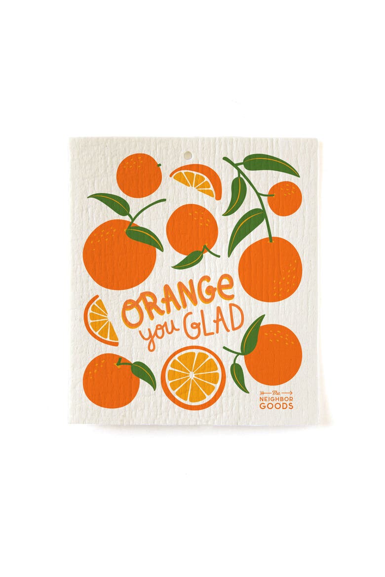 Orange Dish Towel + Sponge Cloth Gift Set, Alternate, color, Orange