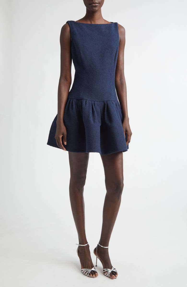 Oscar de la Renta Bubble Hem Tweed Minidress, Main, color, Navy