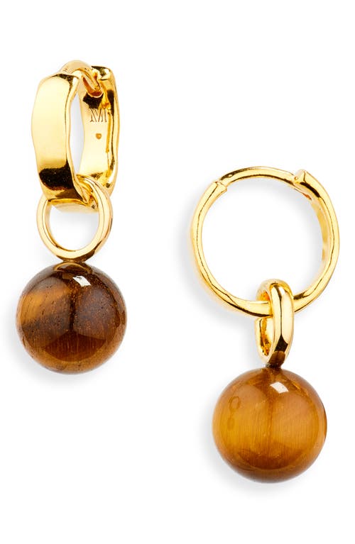 Monica Vinader Siren Muse Wave Onyx Charm Huggie Hoop Earrings In Gold