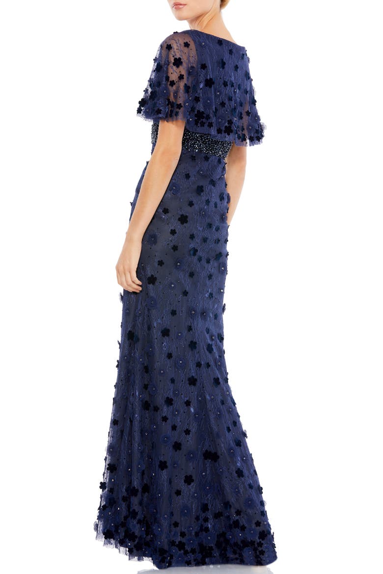 Embellished Floral Short Sleeve Gown, Alternate, color, MIDNIGHT