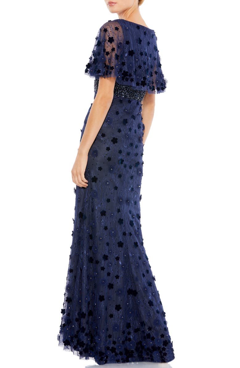 Mac Duggal Floral Appliqué Flutter Sleeve Lace Gown, Alternate, color,