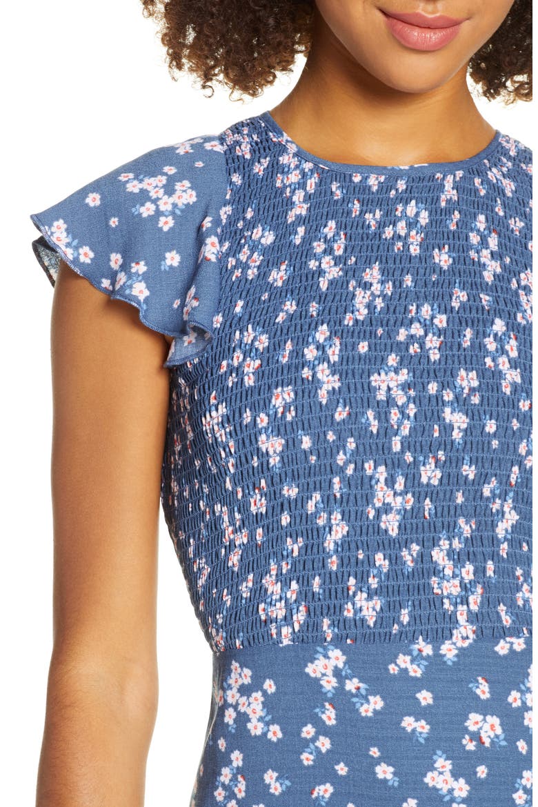 Casa Del Mar Smocked Floral Midi Dress, Alternate, color, CHAMBRAY DITZY FLORAL