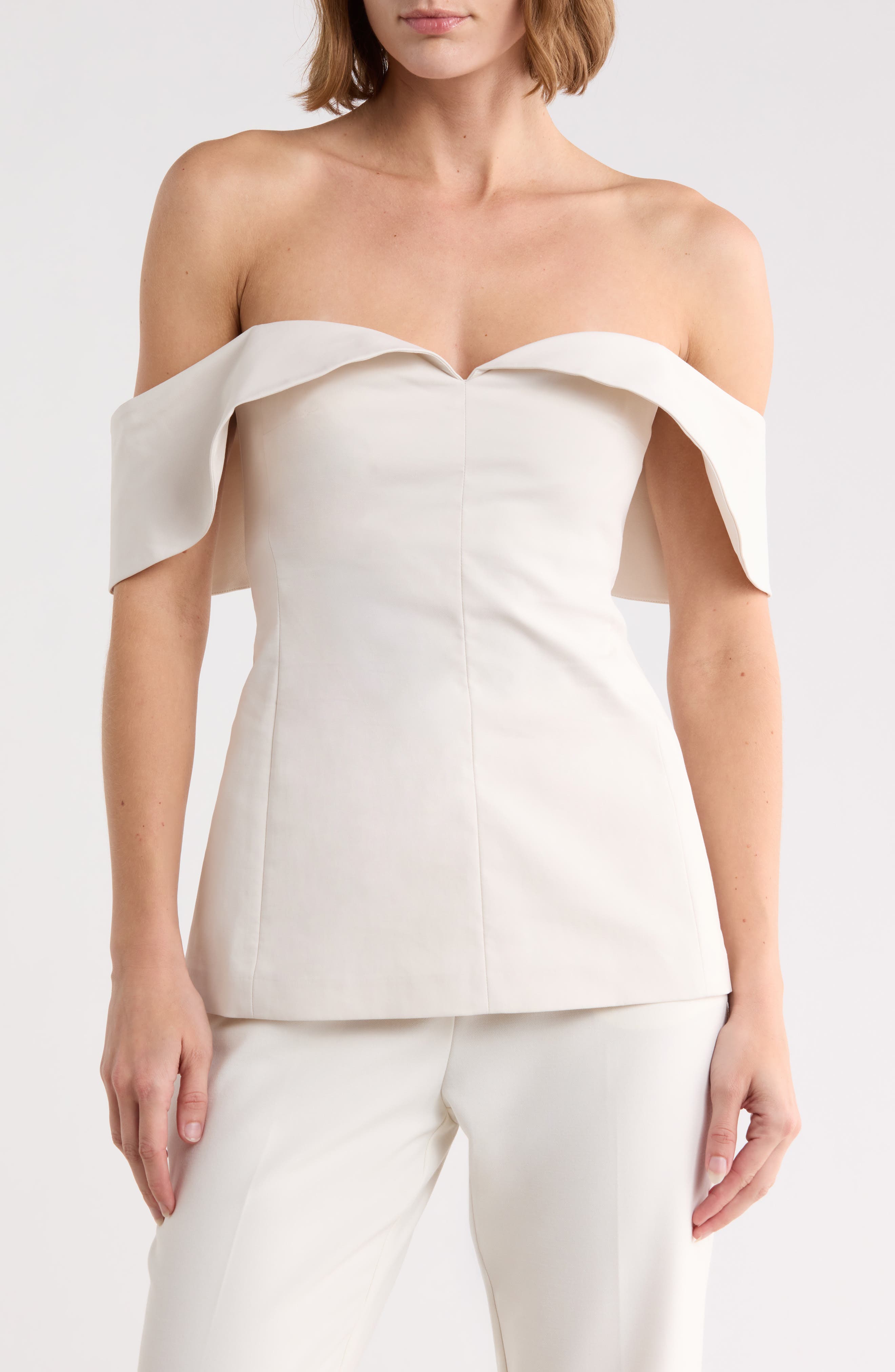 Draped Cap Sleeve Cotton Blend Sateen Top