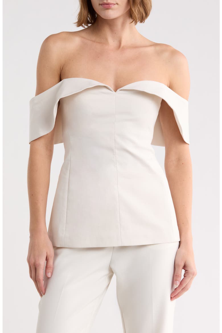Draped Cap Sleeve Cotton Blend Sateen Top, Main, color, SNOW