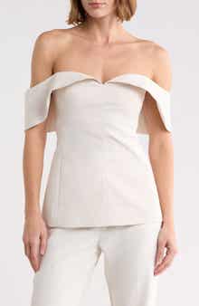 Draped Cap Sleeve Cotton Blend Sateen Top