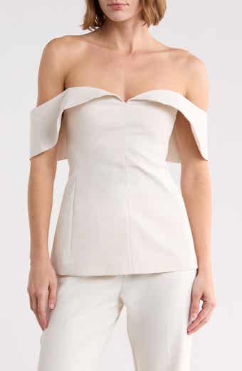 Draped Cap Sleeve Cotton Blend Sateen Top