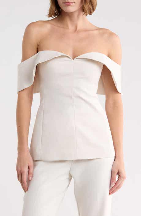 Draped Cap Sleeve Cotton Blend Sateen Top