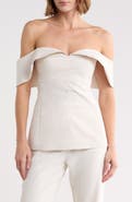 Rebecca Taylor Draped Cap Sleeve Cotton Blend Sateen Top