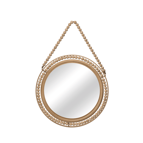 Beaded Hanging Mirror, Round Beaded Wall Mirror, Modern, Hanging, Entryway, Glass, Gold, Home Decor, All Seasons