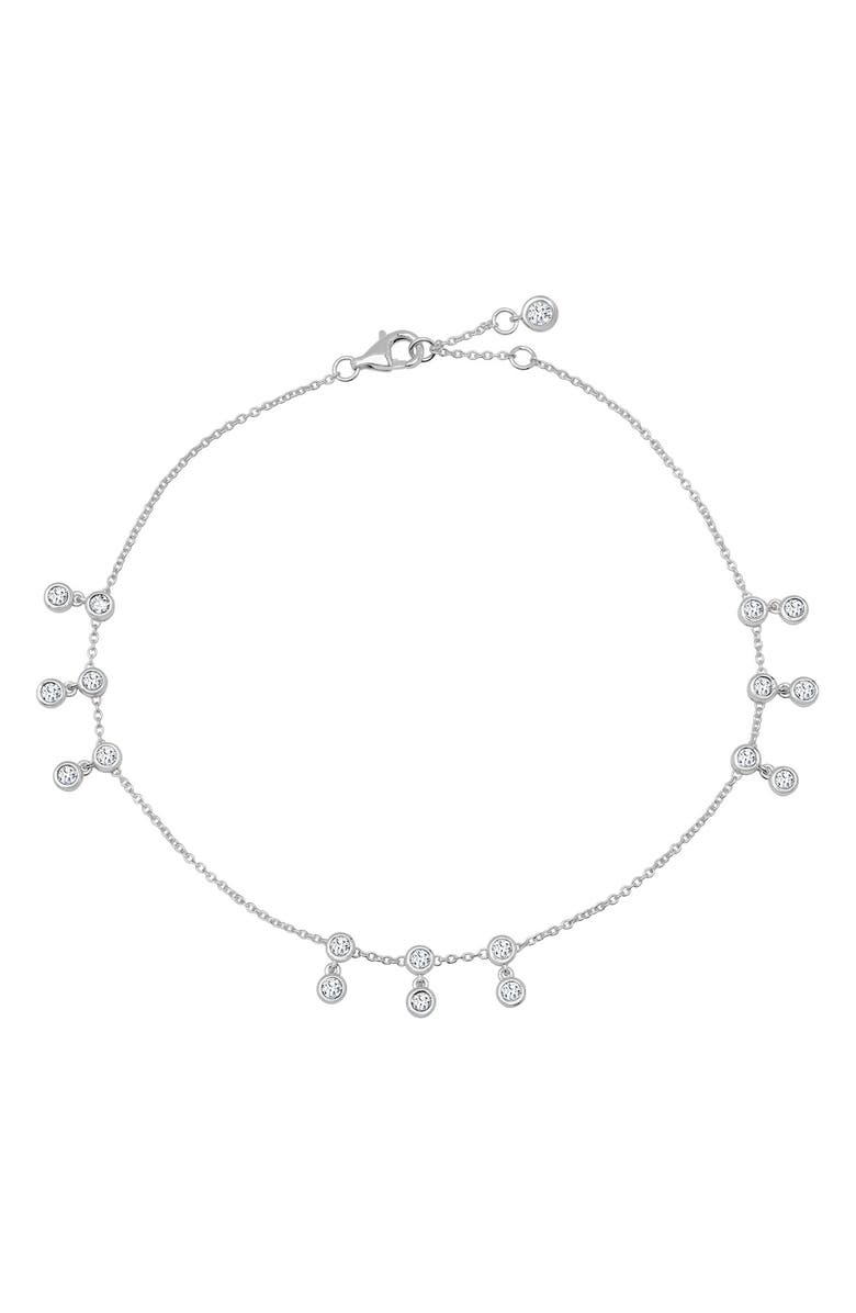 Crislu Tri Bezel Anklet, Main, color, Pure Platinum/ Clear Stone