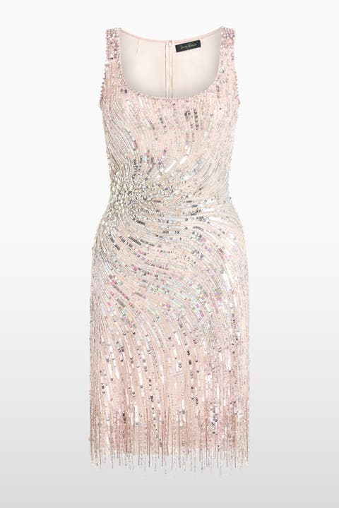 Swirly Sequin-Embelished Mini Dress