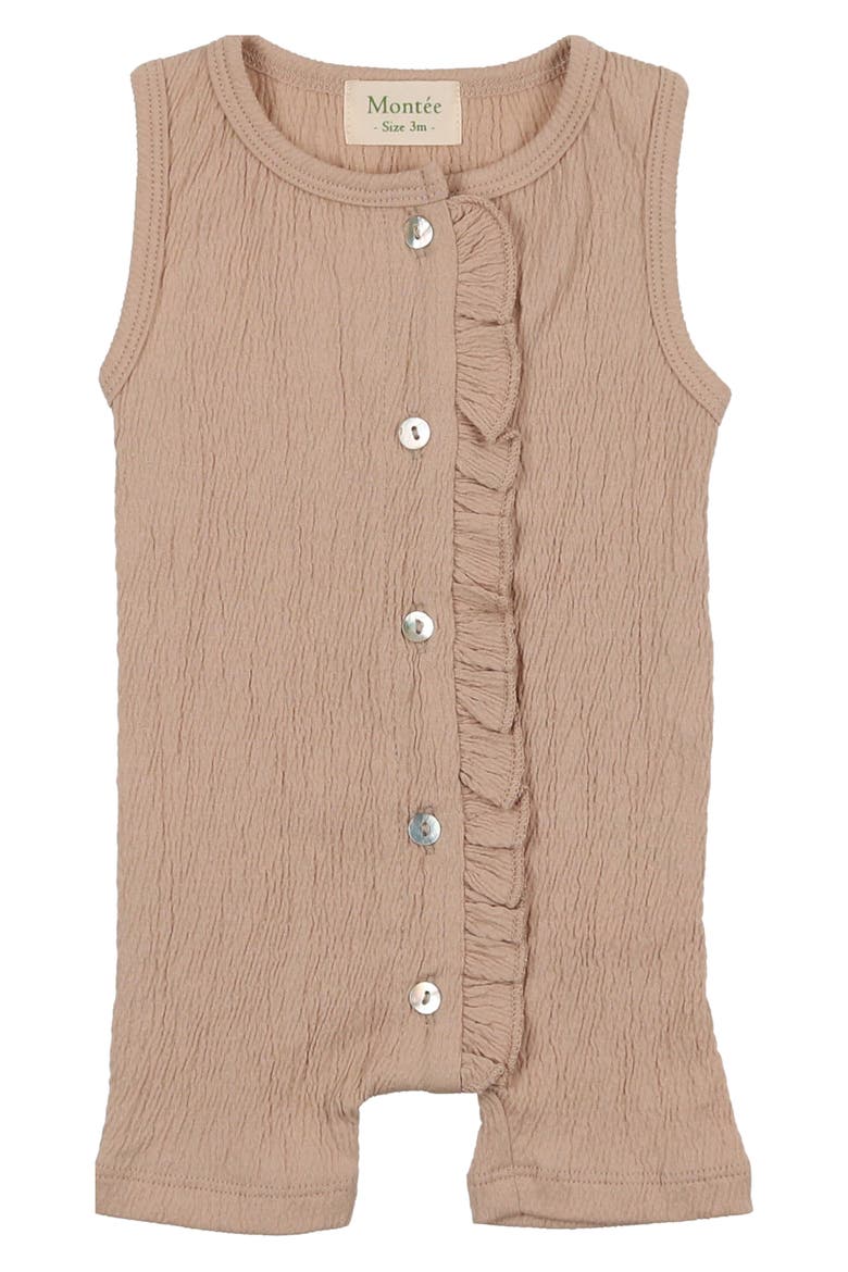 Ruffle Trim Romper, Main, color, BROWN