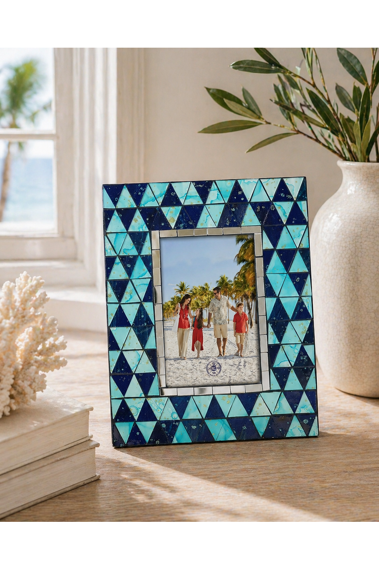 Blue Mosaic Geometric Tile 4x6 Wooden Photo Picture Frame, Alternate, color, Blue