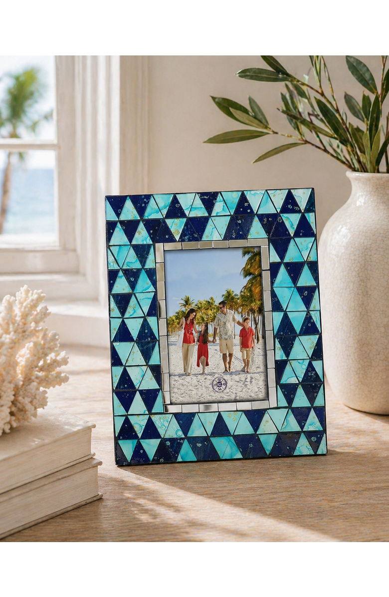 Beachcombers Blue Mosaic Geometric Tile 4x6 Wooden Photo Picture Frame, Alternate, color, Blue