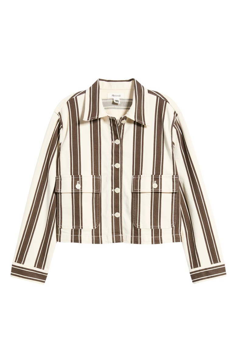 Madewell Stripe Crop Jacket, Main, color, Dark Brown Stripe