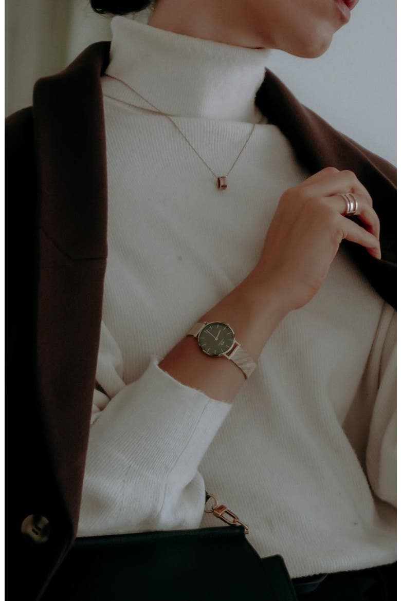 Petite Melrose Mesh Watch, 28mm, Alternate, color, GOLD/ EMERALD