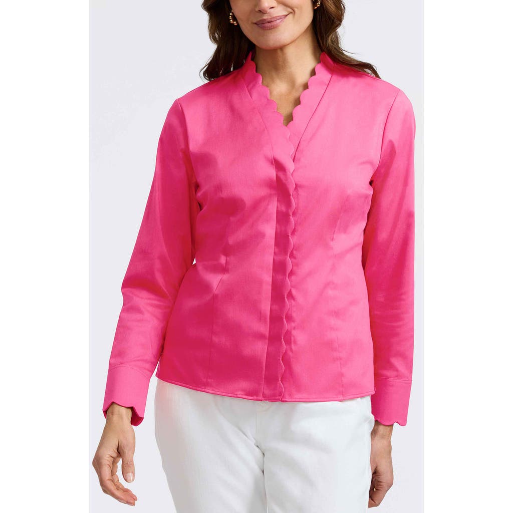 Foxcroft Bridget Scalloped Matte Sateen Button-up Shirt In Pink Flambe