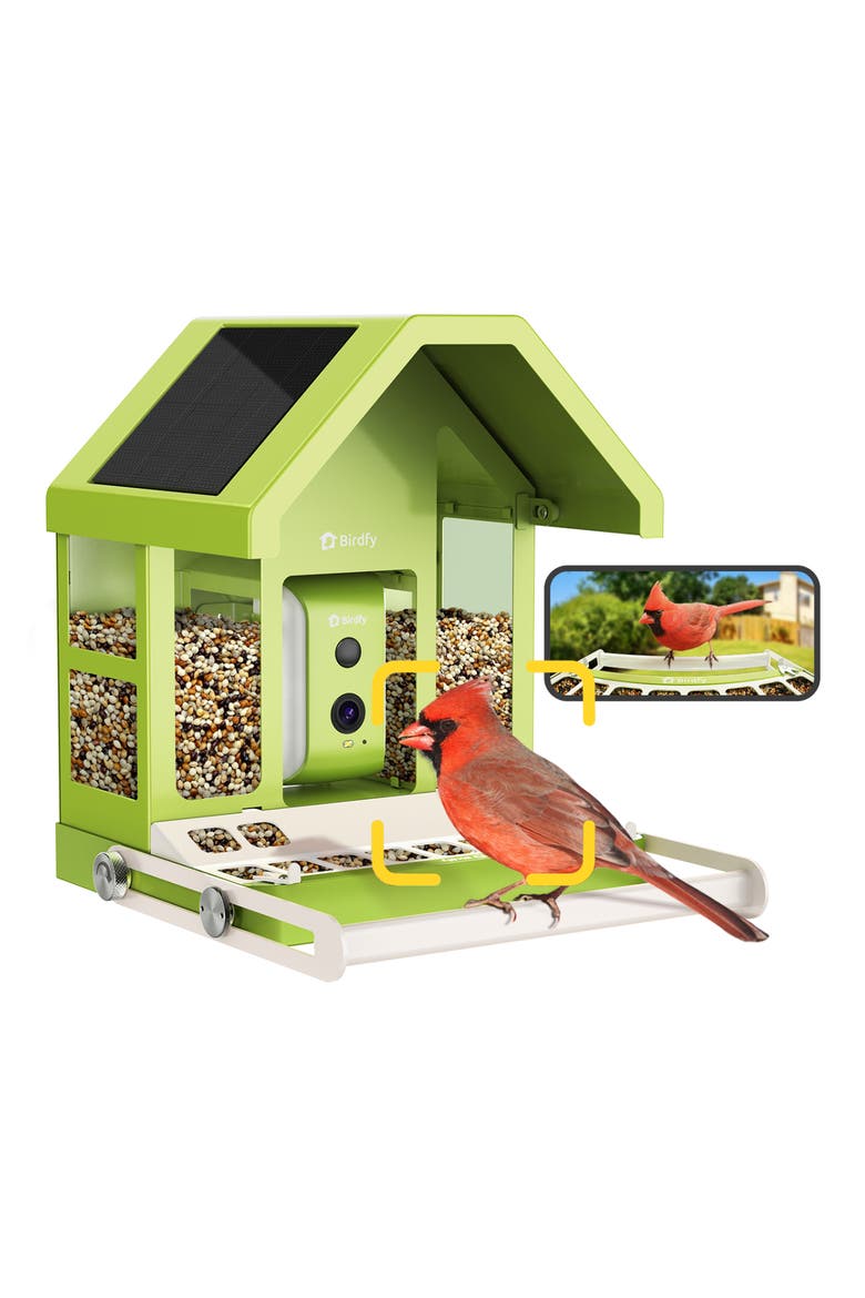 Smart Metal Bird Feeder with Camera, Main, color, GREEN