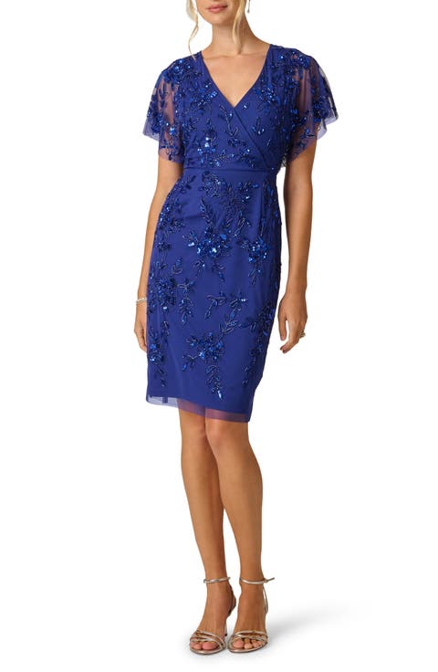Flutter Sleeve Beaded Sheath Dress