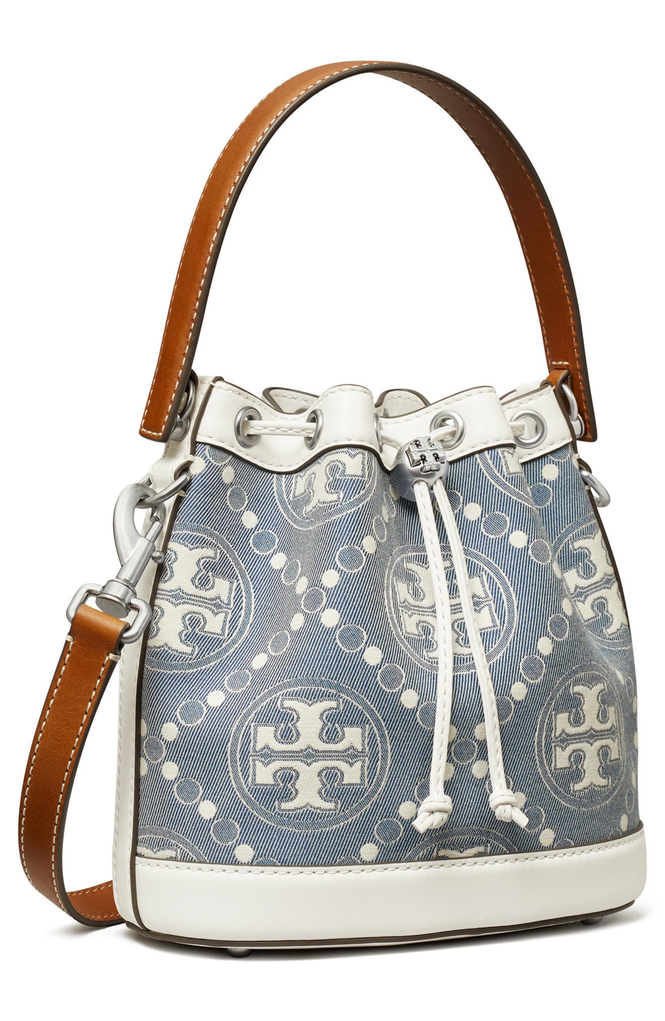 Tory Burch T Monogram Denim Bucket Bag, Alternate, color, 