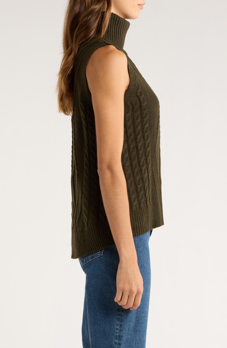GIBSONLOOK Cable Stitch Sleeveless Turtleneck Sweater, Alternate, color, Basil Green