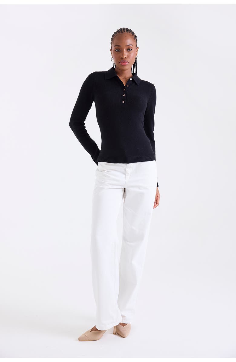 1982 Amaya Button 100% Cashmere Polo Top, Alternate, color, Black