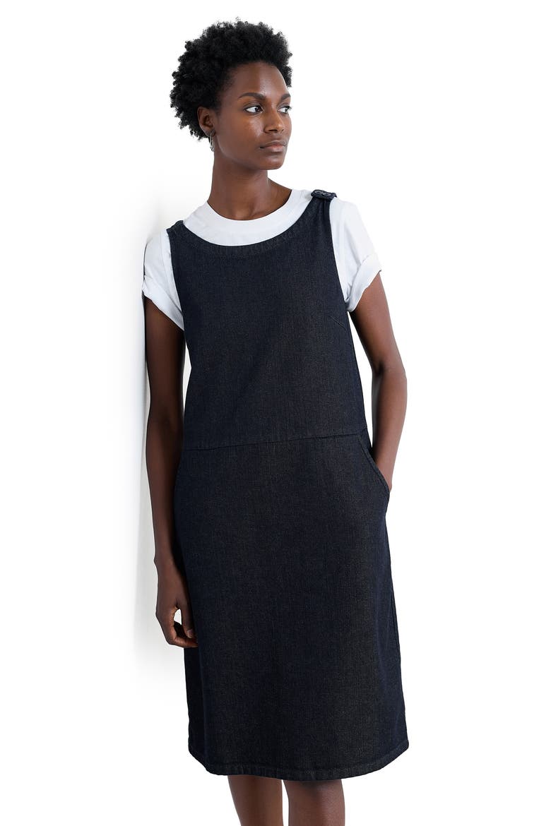 Salt Weave Denim Pinafore Dress, Alternate, color, DARK WASH