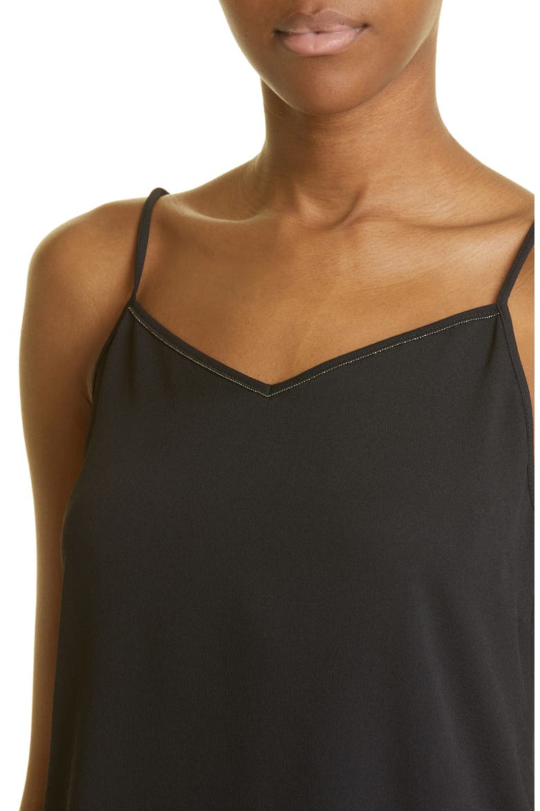 Beaded V-Neck Satin Camisole, Alternate, color, NERO