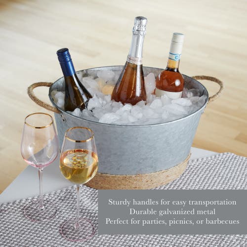 Twine Seaside Jute Rope Wrapped Galvanized Tub In Silver