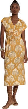 Apricot Palm Geo Smock Waist Dress