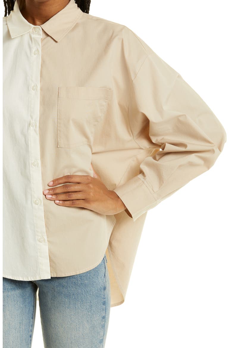 Sloane High-Low Stretch Cotton Shirt, Alternate, color, SESAME ECRU SPLIT