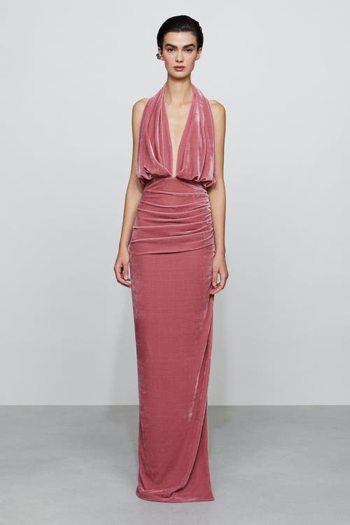 Et Ochs Valeria Plunging Halter Velvet Maxi Dress In Pink