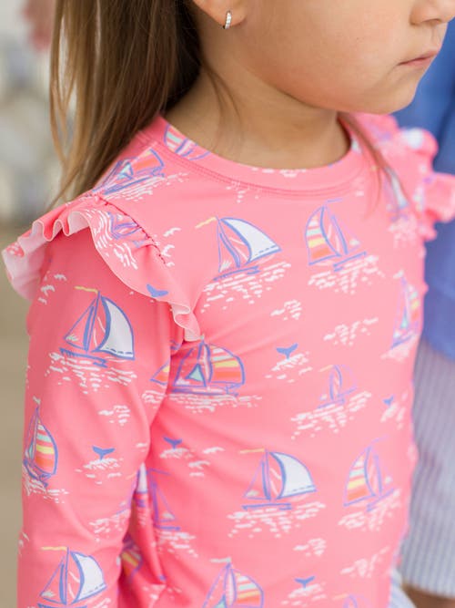 RUFFLEBUTTS RUFFLEBUTTS BABY/TODDLER GIRLS UPF50+ SUN PROTECTED SKIRTED FLUTTER LONG SLEEVE RASH GUARD BIKINI 