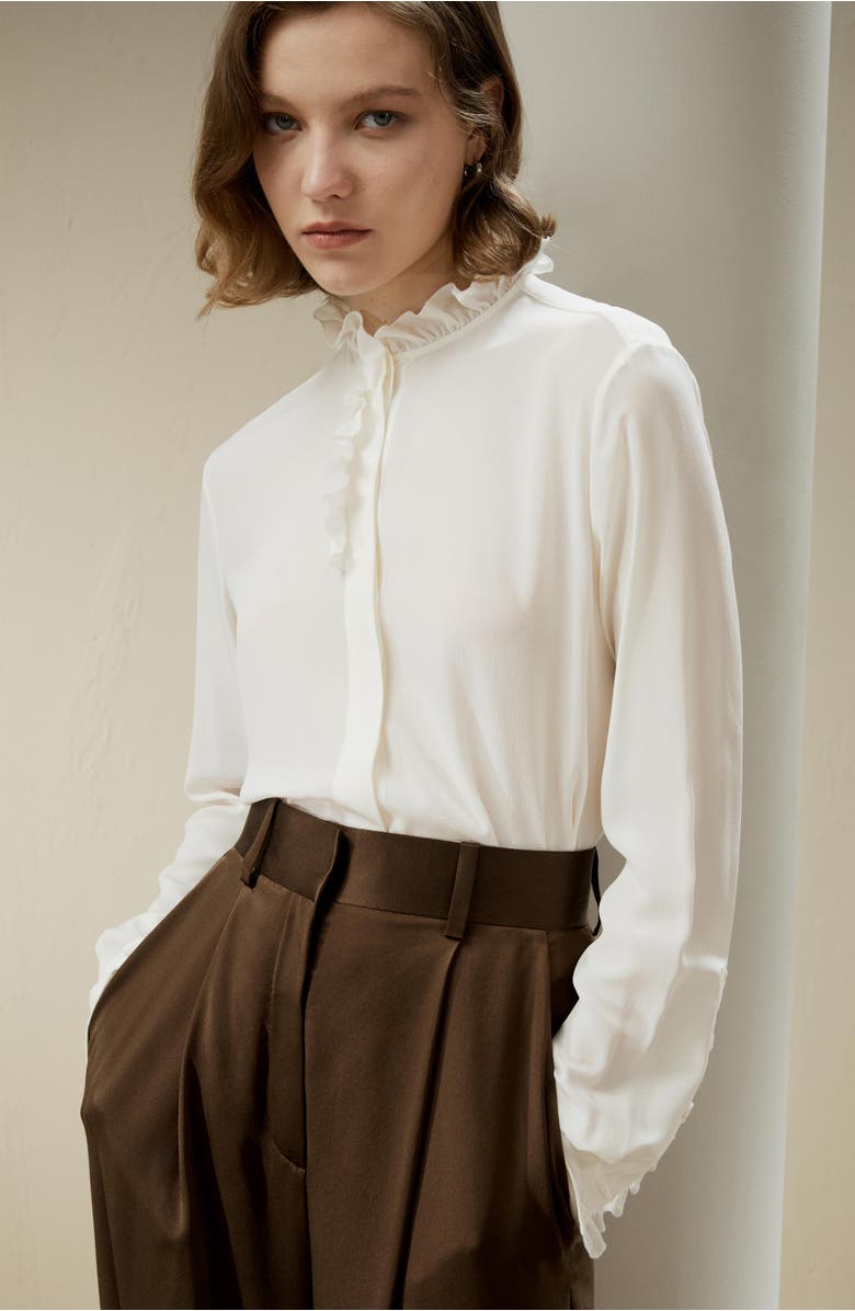 Lilysilk Crêpe de Chine Silk Blouse with Ruffle Edge, Alternate, color, 