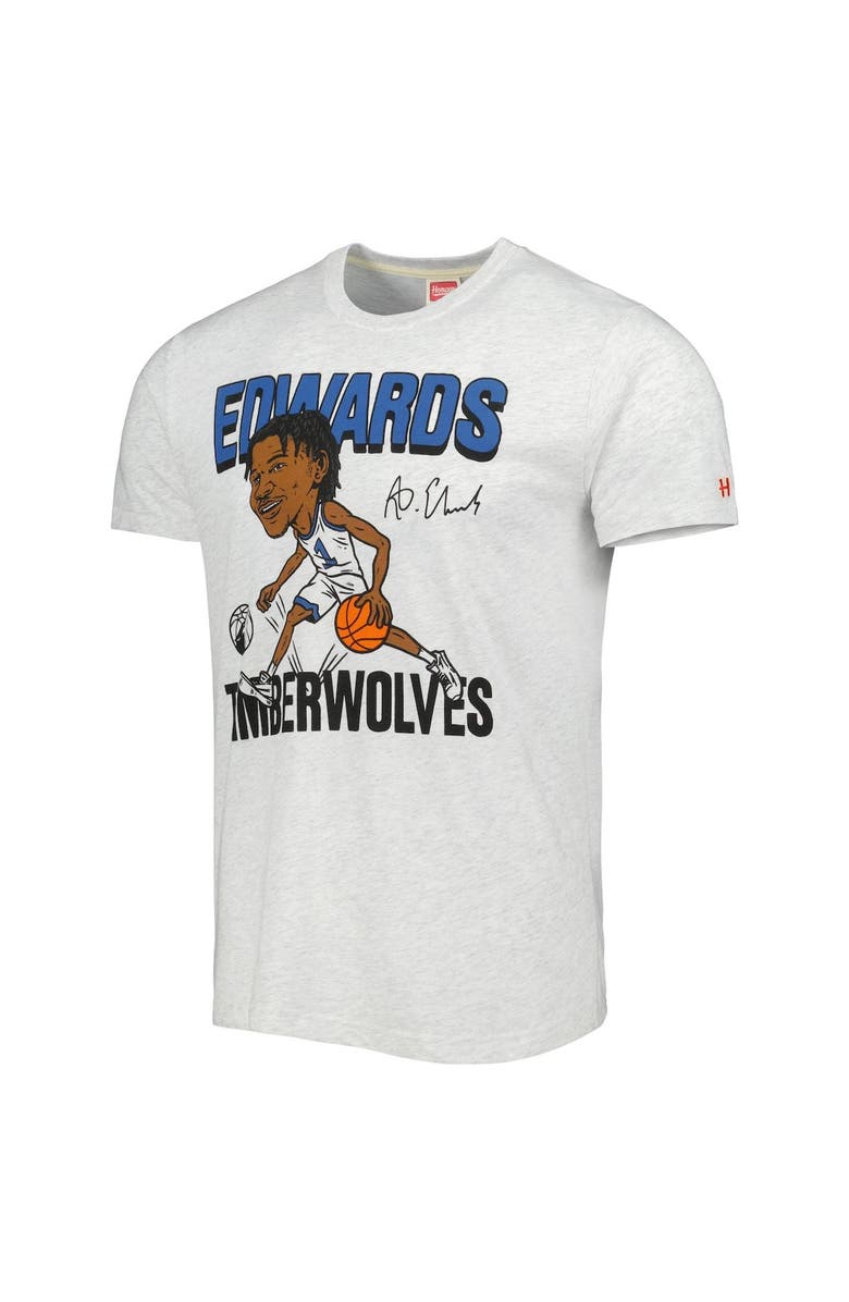 Homage Men's Homage Anthony Edwards Ash Minnesota Timberwolves Caricature Tri-Blend T-Shirt, Alternate, color, 
