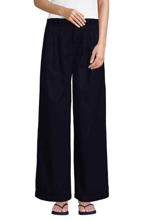 Lands' End Lightweight Denim Mid Rise Pleated Slouchy Jeans