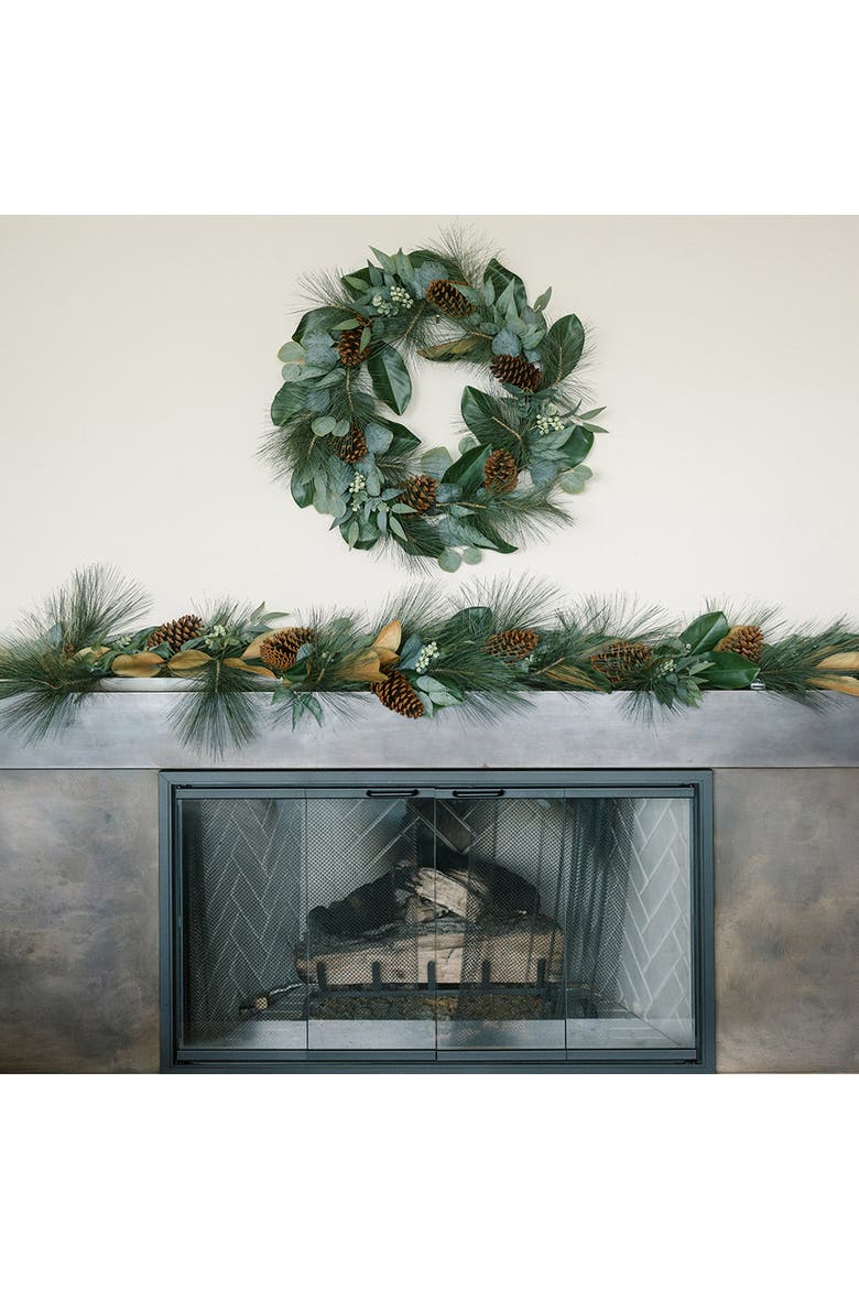 28" Magnolia, Eucalyptus, Pinecone, & Needle Pine Wreath, Alternate, color, Earth tones