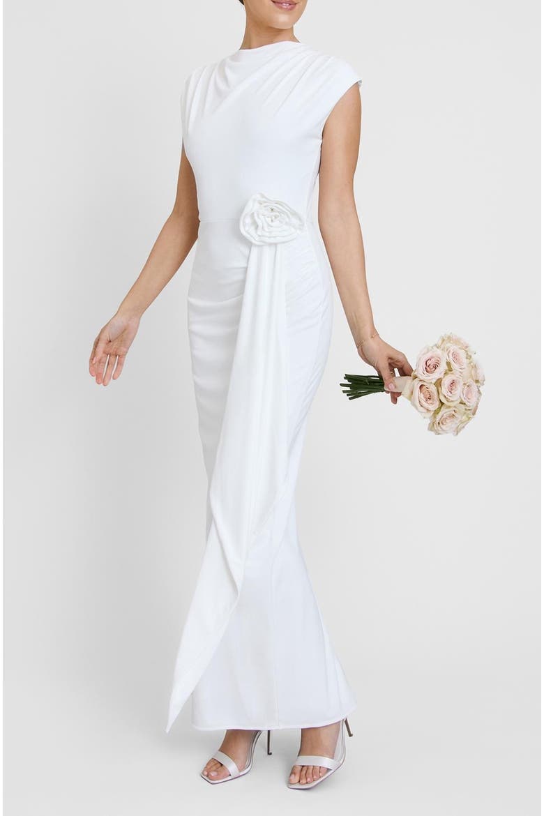 Cap Sleeve Corsage Stretch Dress, Alternate, color, White