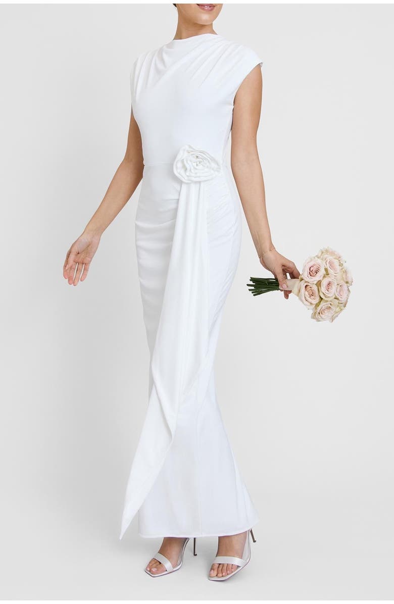 Six Stories Cap Sleeve Corsage Stretch Dress, Alternate, color, White